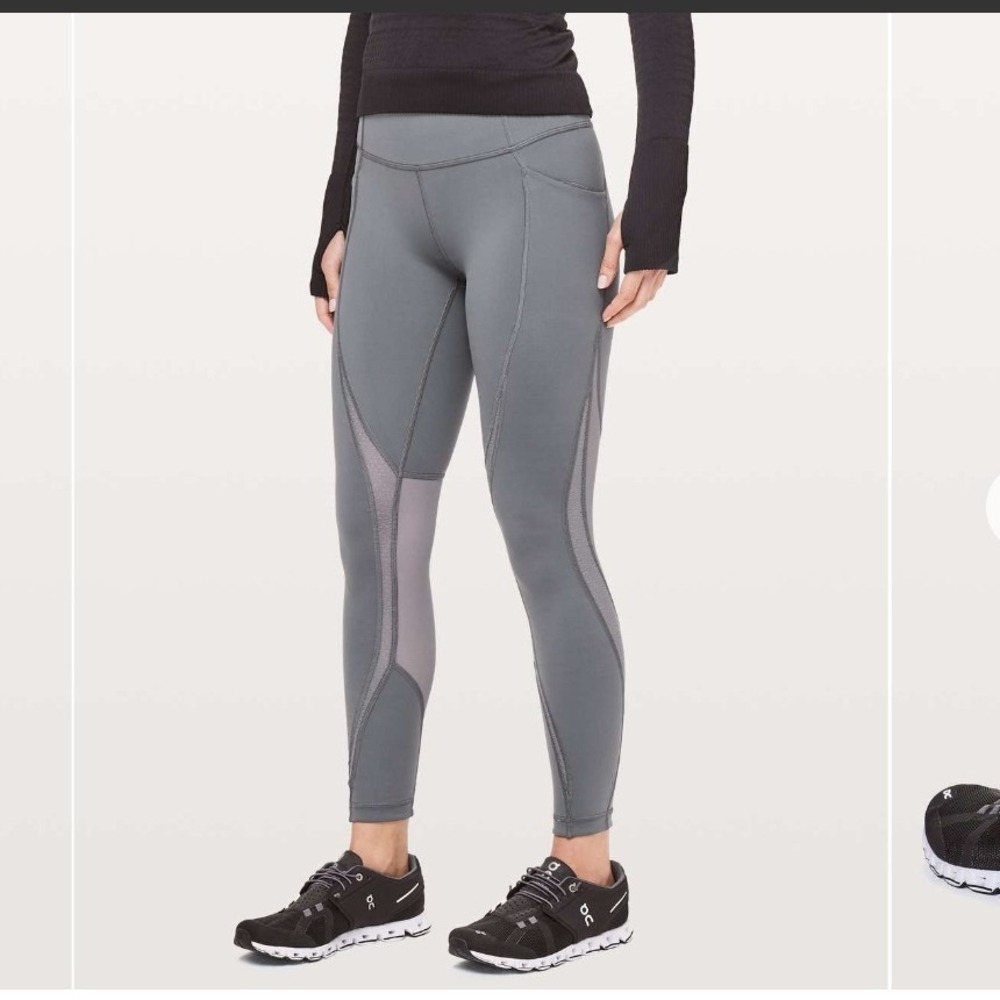 Lululemon Gray Run Swiftly Sz 6 High Rise Mesh Panel Athletic Leggings‎ Pockets